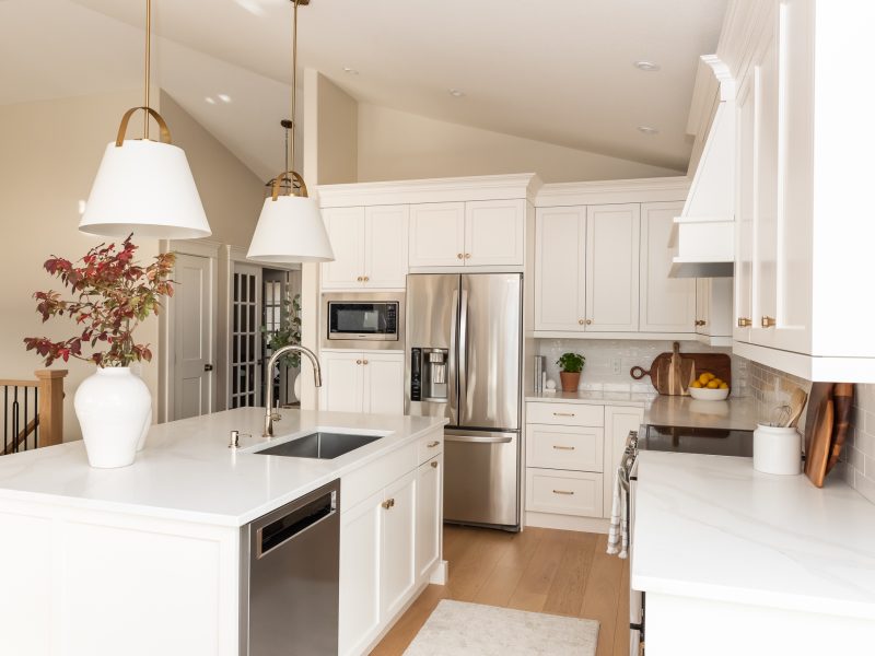 traditional simply white kitchen with wood accents