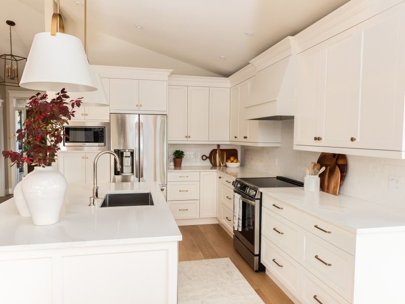 traditional simply white kitchen with wood accents